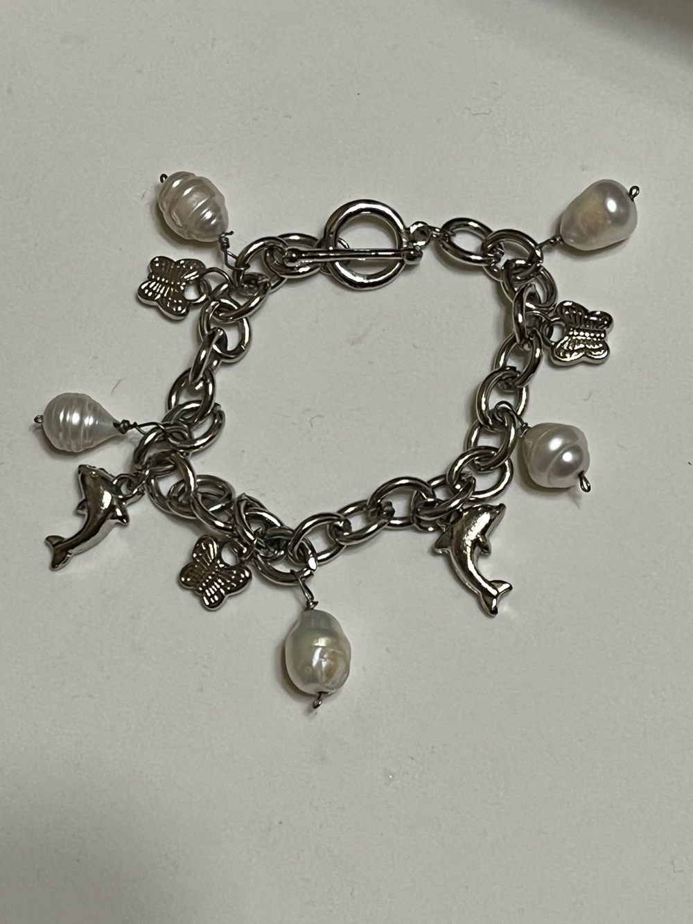 Pearl Butterfly Dolphin Charm Bracelet